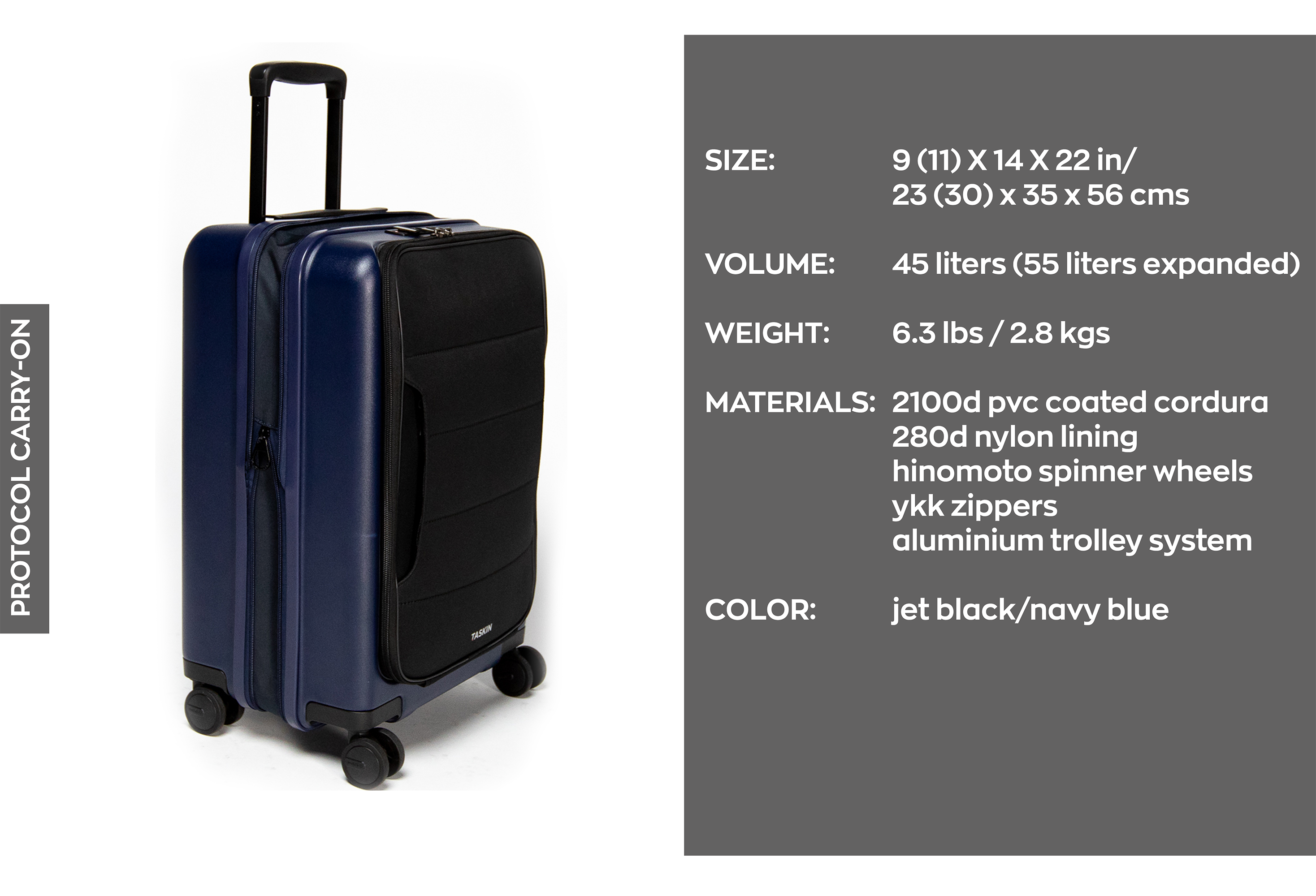 Taskin Protocol | Next Generation Hybrid Carry-On Luggage | 4 Wheel Spinner