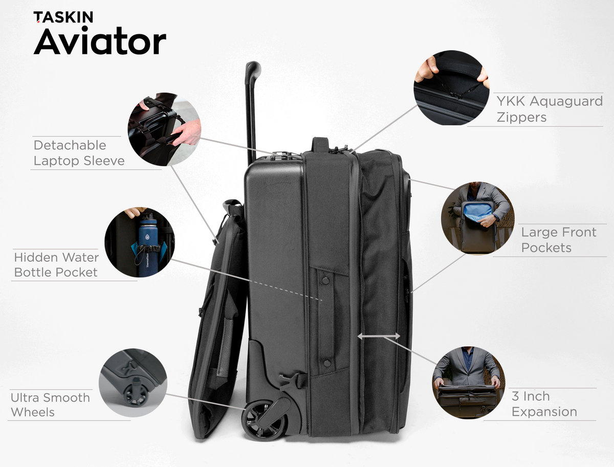 Taskin Aviator | Two Wheel Carry On Luggage Expandable w/ Detachable ...